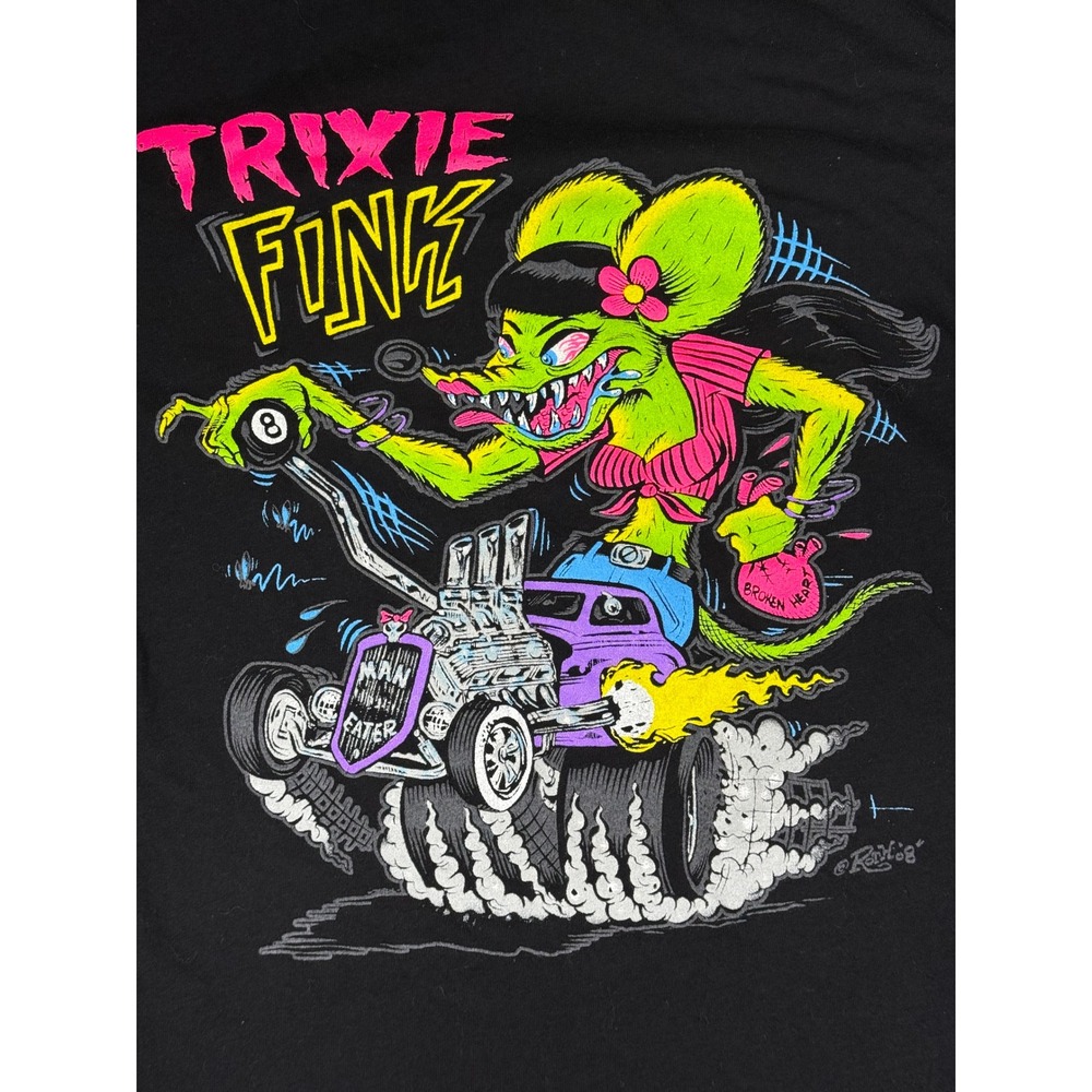 Rat Fink Trixie Fink Kids XL Graphic T-Shirt Black Ed Roth Hot Rod Tee